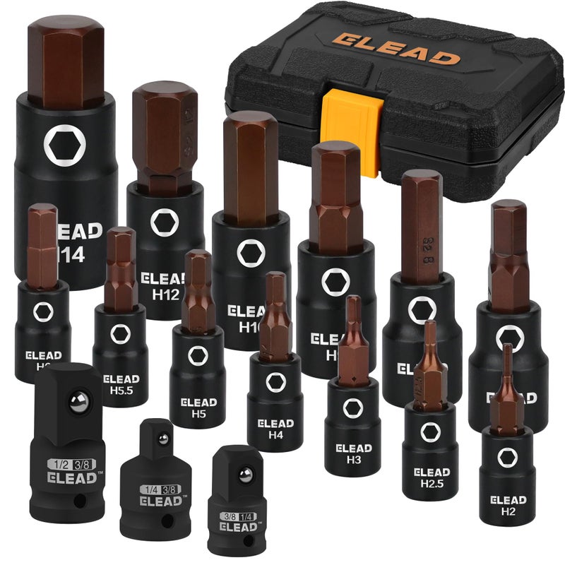 ELEAD 16-Piece Metric Hex Bit Socket Set - Premium S2 Steel 2mm-14mm Allen Socket Set with Socket Adapters  1/4   3/8  and 1/2  Drive | Professional Mechanic Garage Tools - Image 1